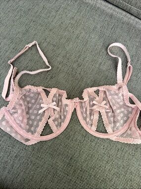 Sam Edelman Light Pink Sheer Polka Dot Lace Underwire Bra